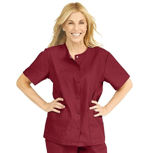 Medline ComfortEase Women's Snap-Front Tunic Scrub Top with 2 Pockets - ComfortEase Women's Snap-Front 2-Pocket Tunic Scrub Top, Size XS, Wine - 8815JWNXS