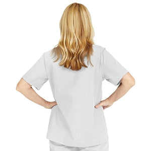 Medline ComfortEase Women's Snap-Front Tunic Scrub Top with 2 Pockets - ComfortEase Women's Snap-Front 2-Pocket Tunic Scrub Top, Size XL, White - 8815XTQXL