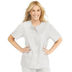 Medline ComfortEase Women's Snap-Front Tunic Scrub Top with 2 Pockets - ComfortEase Women's Snap-Front 2-Pocket Tunic Scrub Top, Size XL, White - 8815XTQXL