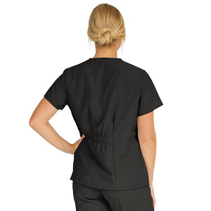 Medline PerforMAX Women's Mock Wrap Tunic Scrub Top with 2 Pockets - PerforMAX Women's Mock Wrap 2-Pocket Tunic Scrub Top, Size L, Black - 881DKWL