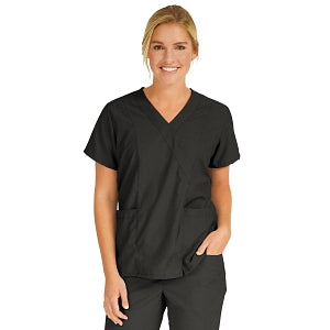 Medline PerforMAX Women's Mock Wrap Tunic Scrub Top with 2 Pockets - PerforMAX Women's Mock Wrap 2-Pocket Tunic Scrub Top, Size L, Black - 881DKWL