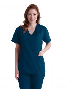 Medline PerforMAX Women's Mock Wrap Tunic Scrub Top with 2 Pockets - PerforMAX Women's Mock Wrap 2-Pocket Tunic Scrub Top, Size 4XL, Caribbean Blue - 881NNT4XL