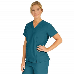 Medline PerforMAX Women's Mock Wrap Tunic Scrub Top with 2 Pockets - PerforMAX Women's Mock Wrap 2-Pocket Tunic Scrub Top, Size 4XL, Caribbean Blue - 881NNT4XL