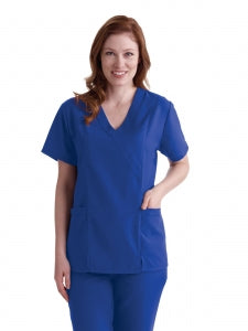 Medline PerforMAX Women's Mock Wrap Tunic Scrub Top with 2 Pockets - PerforMAX Women's Mock Wrap 2-Pocket Tunic Scrub Top, Size L, Royal Blue - 881NNTL