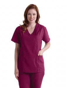 Medline PerforMAX Women's Mock Wrap Tunic Scrub Top with 2 Pockets - PerforMAX Women's Mock Wrap 2-Pocket Tunic Scrub Top, Size 4XL, Wine - 881NNT4XL