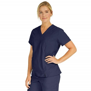 Medline PerforMAX Women's Mock Wrap Tunic Scrub Top with 2 Pockets - PerforMAX Women's Mock Wrap 2-Pocket Tunic Scrub Top, Size 5XL, Navy - 881NNT5XL