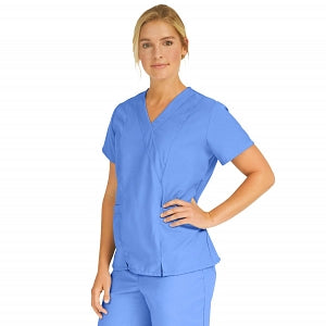 Medline PerforMAX Women's Mock Wrap Tunic Scrub Top with 2 Pockets - PerforMAX Women's Mock Wrap 2-Pocket Tunic Scrub Top, Size 4XL, Ceil Blue - 881NNT4XL