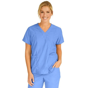 Medline PerforMAX Women's Mock Wrap Tunic Scrub Top with 2 Pockets - PerforMAX Women's Mock Wrap 2-Pocket Tunic Scrub Top, Size 4XL, Ceil Blue - 881NNT4XL