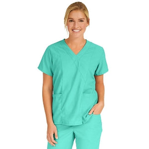 Medline PerforMAX Women's Mock Wrap Tunic Scrub Top with 2 Pockets - PerforMAX Women's Mock Wrap 2-Pocket Tunic Scrub Top, Size 4XL, Jade - 881NNT4XL