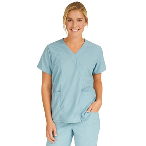 Medline PerforMAX Women's Mock Wrap Tunic Scrub Top with 2 Pockets - PerforMAX Women's Mock Wrap 2-Pocket Tunic Scrub Top, Size 4XL, Misty - 881NNT4XL