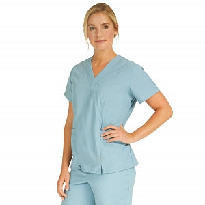 Medline PerforMAX Women's Mock Wrap Tunic Scrub Top with 2 Pockets - PerforMAX Women's Mock Wrap 2-Pocket Tunic Scrub Top, Size 5XL, Misty - 881NNT5XL