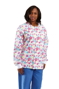 Medline ComfortEase Unisex Crew-Neck Warm Jackets - ComfortEase Unisex Crew-Neck Warm Scrub Jacket with Knit Cuff, Flower Print, Size S - 8832BCFS