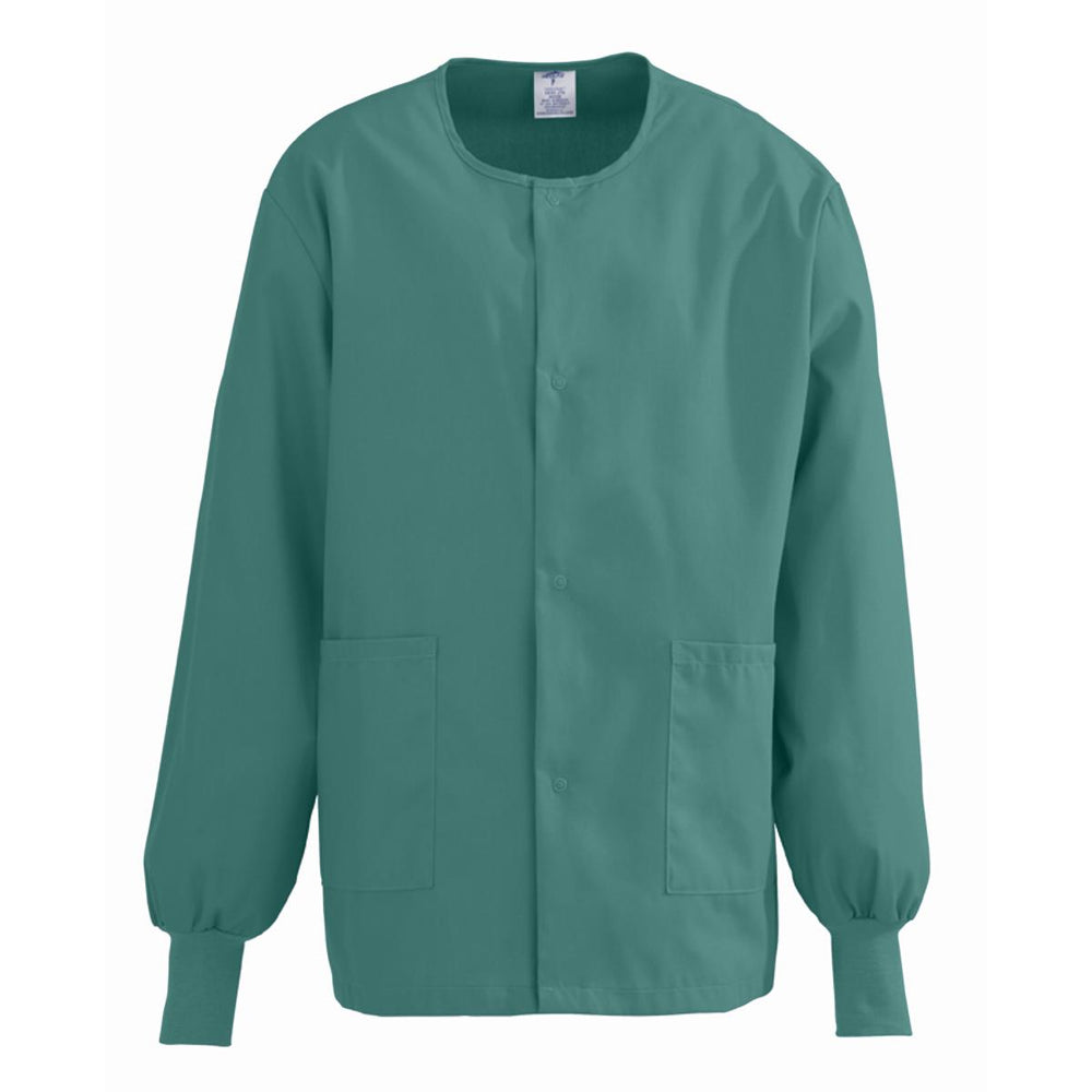 ComfortEase Unisex Crew-Neck Warm Scrub Jacket with Knit Cuff, Misty Green, Size 5XL