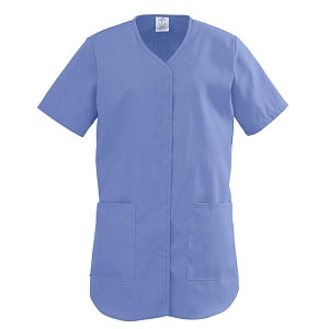 Medline ComfortEase Ladies Shirttail Scrub Tops - Snap-Front Shirttail Scrub Top, Ciel Blue, Size 3XL - 8834JTHXXXL