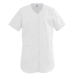 Medline ComfortEase Ladies Shirttail Scrub Tops - Snap-Front Shirttail Scrub Top, White, Size XS - 8834RQWXS