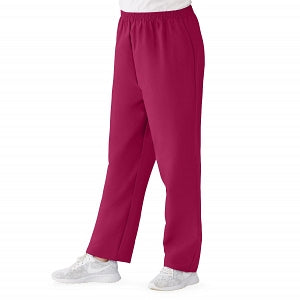 Medline ComfortEase Women's Elastic Waist Scrub Pants with 2 Pockets - ComfortEase Women's Elastic Waist 2-Pocket Scrub Pants, Size L Regular Inseam, Ruby - 8850JRBL