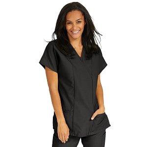 Medline ComfortEase Women's Crossover Tunic Scrub Top with Two Pockets - ComfortEase Women's Short-Sleeve Crossover Tunic Scrub Top with 2 Pockets, Size L, Black - 8851DKWL