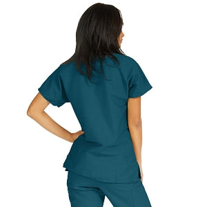 Medline ComfortEase Women's Crossover Tunic Scrub Top with Two Pockets - ComfortEase Women's Short-Sleeve Crossover Tunic Scrub Top with 2 Pockets, Size M, Caribbean Blue - 8851JCBM