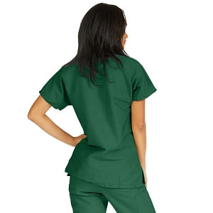 Medline ComfortEase Women's Crossover Tunic Scrub Top with Two Pockets - ComfortEase Women's Short-Sleeve Crossover Tunic Scrub Top with 2 Pockets, Size L, Evergreen - 8851JEGL