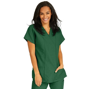 Medline ComfortEase Women's Crossover Tunic Scrub Top with Two Pockets - ComfortEase Women's Short-Sleeve Crossover Tunic Scrub Top with 2 Pockets, Size L, Evergreen - 8851JEGL