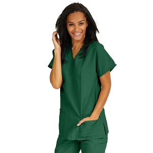 Medline ComfortEase Women's Crossover Tunic Scrub Top with Two Pockets - ComfortEase Women's Short-Sleeve Crossover Tunic Scrub Top with 2 Pockets, Size XL, Evergreen - 8851JEGXL