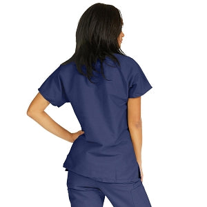 Medline ComfortEase Women's Crossover Tunic Scrub Top with Two Pockets - ComfortEase Women's Short-Sleeve Crossover Tunic Scrub Top with 2 Pockets, Size M, Midnight Blue - 8851JNTM