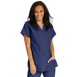 Medline ComfortEase Women's Crossover Tunic Scrub Top with Two Pockets - ComfortEase Women's Short-Sleeve Crossover Tunic Scrub Top with 2 Pockets, Size M, Midnight Blue - 8851JNTM