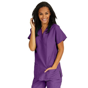 Medline ComfortEase Women's Crossover Tunic Scrub Top with Two Pockets - ComfortEase Women's Short-Sleeve Crossover Tunic Scrub Top with 2 Pockets, Size S, Rich Purple - 8851JPPS