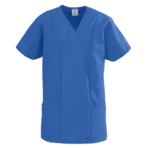 Medline ComfortEase Women's Crossover Tunic Scrub Top with Two Pockets - ComfortEase Women's Short-Sleeve Crossover Tunic Scrub Top with 2 Pockets, Size L, Royal Blue - 8851JRLL