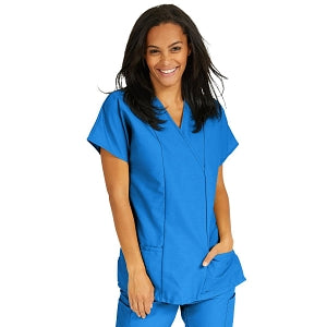 Medline ComfortEase Women's Crossover Tunic Scrub Top with Two Pockets - ComfortEase Women's Short-Sleeve Crossover Tunic Scrub Top with 2 Pockets, Size S, Royal Blue - 8851JRLS