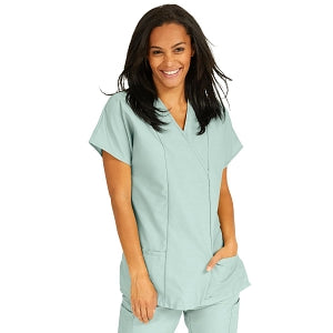 Medline ComfortEase Women's Crossover Tunic Scrub Top with Two Pockets - ComfortEase Women's Short-Sleeve Crossover Tunic Scrub Top with 2 Pockets, Size S, Seaspray - 8851JSSS