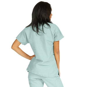 Medline ComfortEase Women's Crossover Tunic Scrub Top with Two Pockets - ComfortEase Women's Short-Sleeve Crossover Tunic Scrub Top with 2 Pockets, Size XS, Seaspray - 8851JSSXS