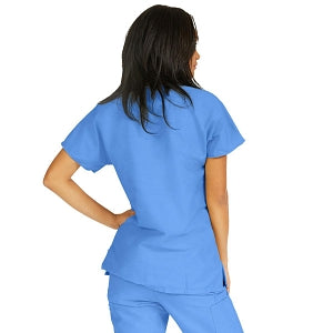 Medline ComfortEase Women's Crossover Tunic Scrub Top with Two Pockets - ComfortEase Women's Short-Sleeve Crossover Tunic Scrub Top with 2 Pockets, Size L, Ceil Blue - 8851JTHL