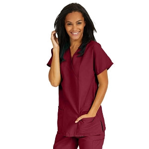 Medline ComfortEase Women's Crossover Tunic Scrub Top with Two Pockets - ComfortEase Women's Short-Sleeve Crossover Tunic Scrub Top with 2 Pockets, Size L, Wine - 8851JWNL