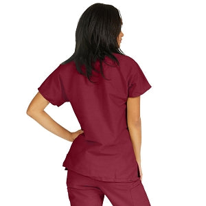 Medline ComfortEase Women's Crossover Tunic Scrub Top with Two Pockets - ComfortEase Women's Short-Sleeve Crossover Tunic Scrub Top with 2 Pockets, Size L, Wine - 8851JWNL