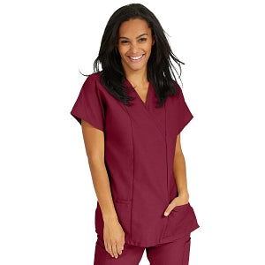 Medline ComfortEase Women's Crossover Tunic Scrub Top with Two Pockets - ComfortEase Women's Short-Sleeve Crossover Tunic Scrub Top with 2 Pockets, Size L, Wine - 8851JWNL