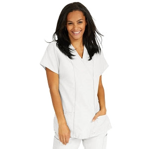 Medline ComfortEase Women's Crossover Tunic Scrub Top with Two Pockets - ComfortEase Women's Short-Sleeve Crossover Tunic Scrub Top with 2 Pockets, Size M, White - 8851XTQM