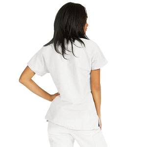 Medline ComfortEase Women's Crossover Tunic Scrub Top with Two Pockets - ComfortEase Women's Short-Sleeve Crossover Tunic Scrub Top with 2 Pockets, Size XL, White - 8851XTQXL