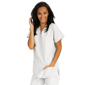 Medline ComfortEase Women's Crossover Tunic Scrub Top with Two Pockets - ComfortEase Women's Short-Sleeve Crossover Tunic Scrub Top with 2 Pockets, Size 3XL, White - 8851XTQXXXL