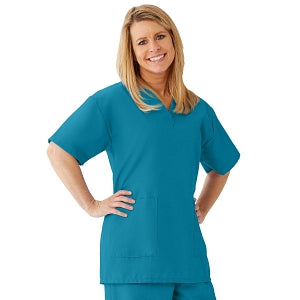 Medline AngelStat Women's V-Neck Tunic Scrub Top with 2 Pockets - AngelStat Women's V-Neck Short-Sleeve Tunic Scrub Top with 2 Pockets, Size 4XL, Peacock - 893NBT4XL