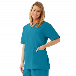 Medline AngelStat Women's V-Neck Tunic Scrub Top with 2 Pockets - AngelStat Women's V-Neck Short-Sleeve Tunic Scrub Top with 2 Pockets, Size 4XL, Peacock - 893NBT4XL