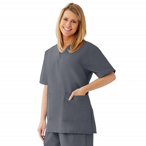 Medline AngelStat Women's V-Neck Tunic Scrub Top with 2 Pockets - AngelStat Women's V-Neck Short-Sleeve Tunic Scrub Top with 2 Pockets, Size 4XL, Charcoal - 893NCC4XL