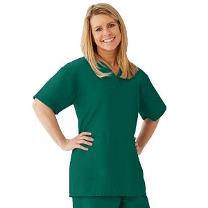 Medline AngelStat Women's V-Neck Tunic Scrub Top with 2 Pockets - AngelStat Women's V-Neck Short-Sleeve Tunic Scrub Top with 2 Pockets, Size 5XL, Hunter Green - 893NHG5XL