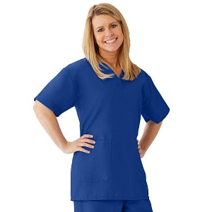 Medline AngelStat Women's V-Neck Tunic Scrub Top with 2 Pockets - AngelStat Women's V-Neck Short-Sleeve Tunic Scrub Top with 2 Pockets, Size 4XL, Sapphire - 893NHT4XL