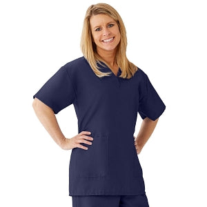 Medline AngelStat Women's V-Neck Tunic Scrub Top with 2 Pockets - AngelStat Women's V-Neck Short-Sleeve Tunic Scrub Top with 2 Pockets, Size 4XL, Navy - 893NNT4XL