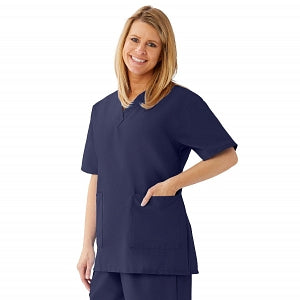 Medline AngelStat Women's V-Neck Tunic Scrub Top with 2 Pockets - AngelStat Women's V-Neck Short-Sleeve Tunic Scrub Top with 2 Pockets, Size 4XL, Navy - 893NNT4XL