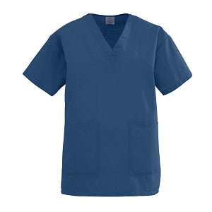 Medline AngelStat Women's V-Neck Tunic Scrub Top with 2 Pockets - AngelStat Women's V-Neck Short-Sleeve Tunic Scrub Top with 2 Pockets, Size L, Navy - 893NNTL