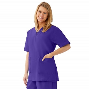 Medline AngelStat Women's V-Neck Tunic Scrub Top with 2 Pockets - AngelStat Women's V-Neck Short-Sleeve Tunic Scrub Top with 2 Pockets, Size 5XL, Regal Purple - 893NRP5XL