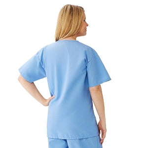 Medline AngelStat Women's V-Neck Tunic Scrub Top with 2 Pockets - AngelStat Women's V-Neck Short-Sleeve Tunic Scrub Top with 2 Pockets, Size 4XL, Ceil Blue - 893NTH4XL