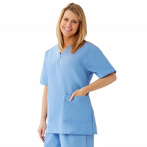 Medline AngelStat Women's V-Neck Tunic Scrub Top with 2 Pockets - AngelStat Women's V-Neck Short-Sleeve Tunic Scrub Top with 2 Pockets, Size 4XL, Ceil Blue - 893NTH4XL